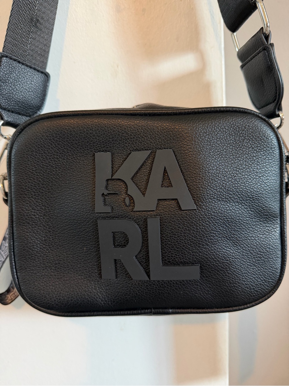 Karl Lagerfeld Black Pebbled Leather Logo Belt Bag